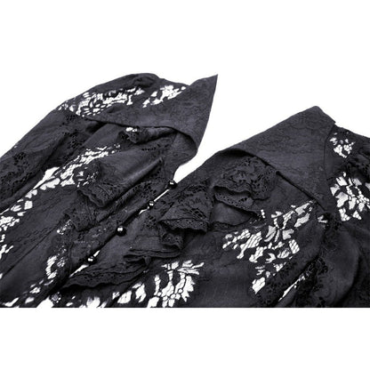 Dark In Love Livvy Lace Coat - Women's Gothic Jacket with Pointed Collar and Ruffles
