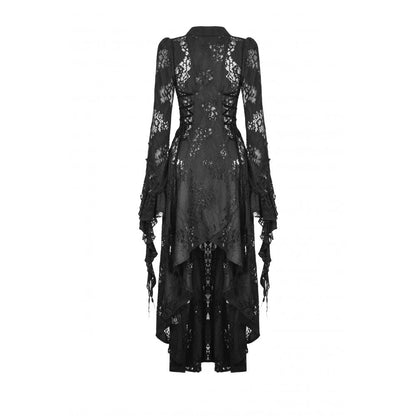 Dark In Love Livvy Lace Coat - Women's Gothic Jacket with Pointed Collar and Ruffles