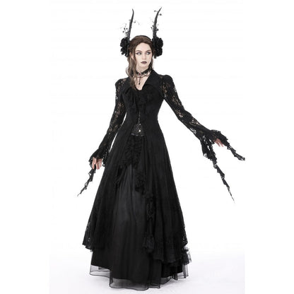 Dark In Love Livvy Lace Coat - Women's Gothic Jacket with Pointed Collar and Ruffles