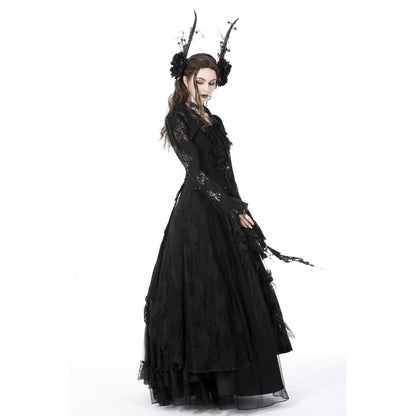 Dark In Love Livvy Lace Coat - Women's Gothic Jacket with Pointed Collar and Ruffles