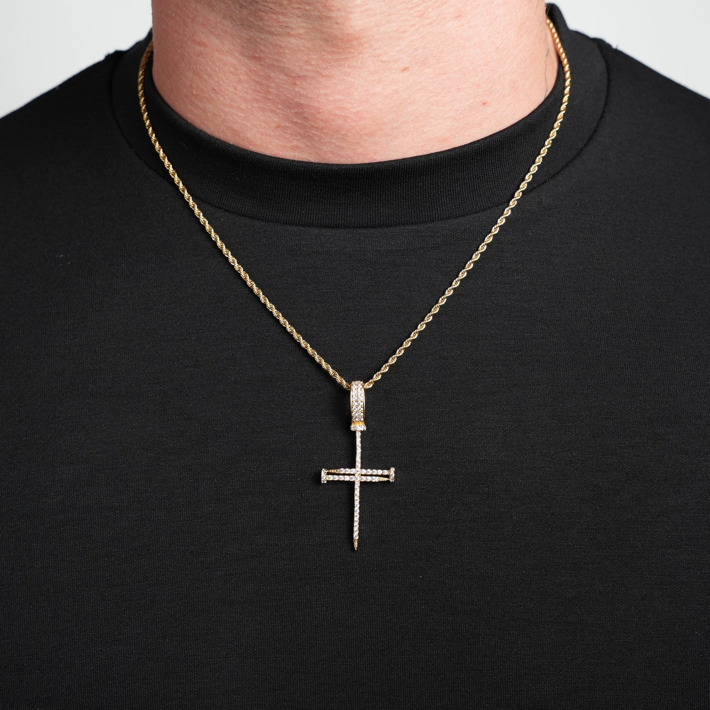 Iced Nail Cross Pendant (Gold)