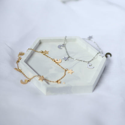 Nazma Moon & Star Charm Anklet | 925 Sterling Silver Plated