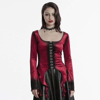 Punk Rave Leticia Burgundy Gradient Velvet Top with Feature Hooks and Eyes