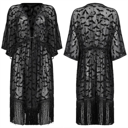Punk Rave Bat Moon Velvet Flocked Kimono