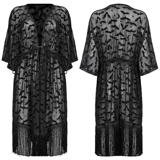 Punk Rave Bat Moon Velvet Flocked Kimono