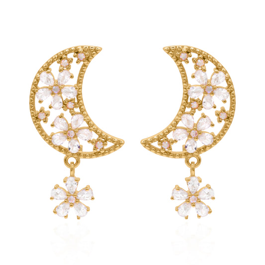 Posie Flower Moon Earrings | 18k Gold Plated
