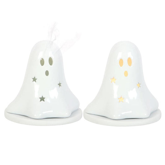 Ceramic Ghost Tealight and Incense Cone Holder Sold by Funny Store