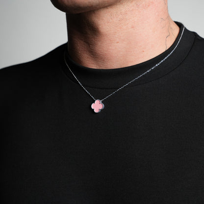 Silver Single Clover Necklace (Pink)