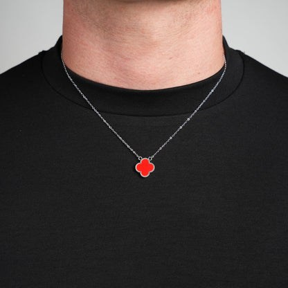 Silver Single Clover Necklace (Red)