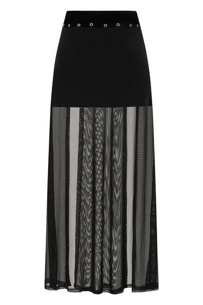 Banned Apparel Obsidian Sheer Mesh Split Skirt in Black