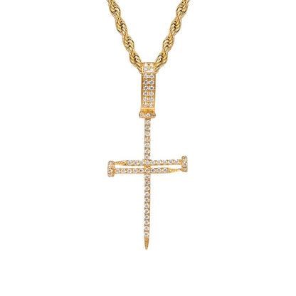 Iced Nail Cross Pendant (Gold)