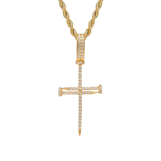 Iced Nail Cross Pendant (Gold)