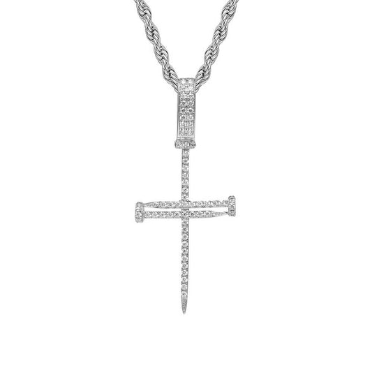 Iced Nail Cross Pendant (Silver)