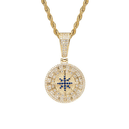 Iced Compass Pendant (Gold)