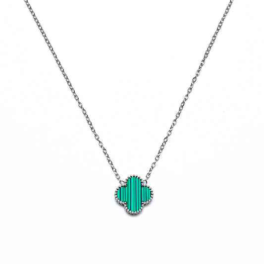 Silver Single Clover Necklace (Green)