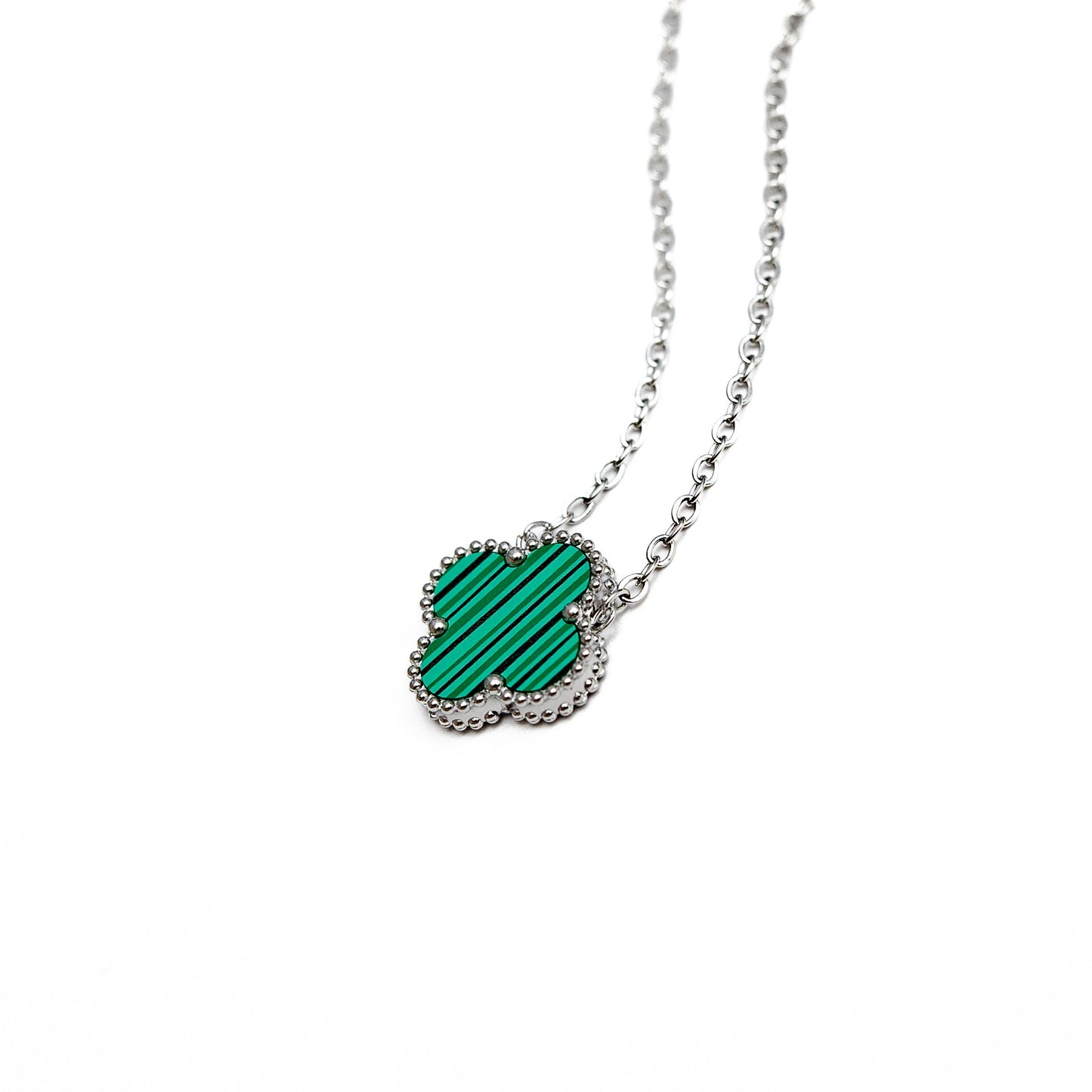Silver Single Clover Necklace (Green)