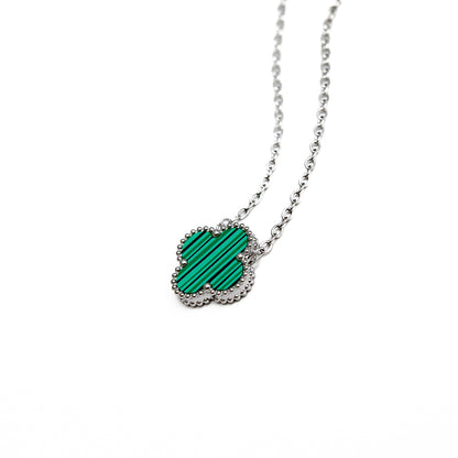 Silver Single Clover Necklace (Green)