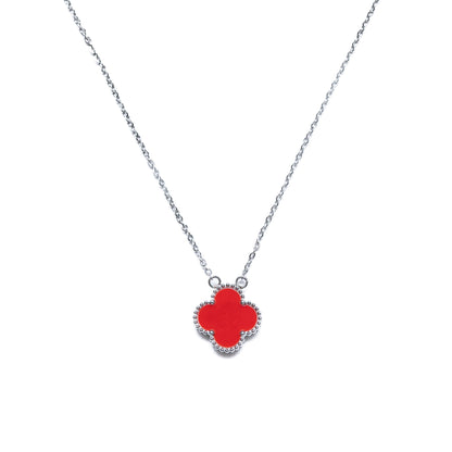 Silver Single Clover Necklace (Red)