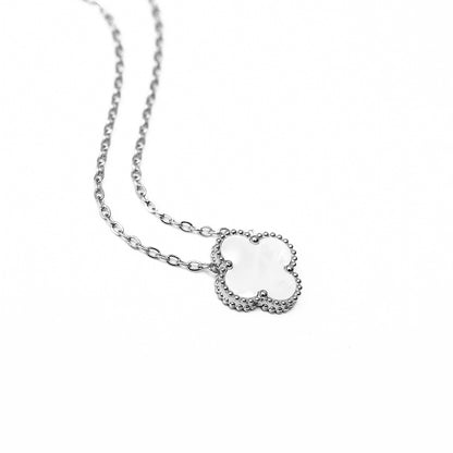 Silver Single Clover Necklace (White)