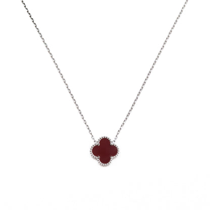 Silver Single Clover Necklace (Wine)