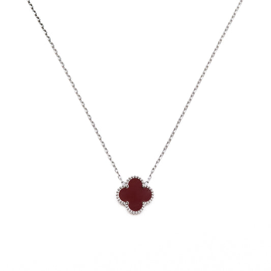 Silver Single Clover Necklace (Wine)