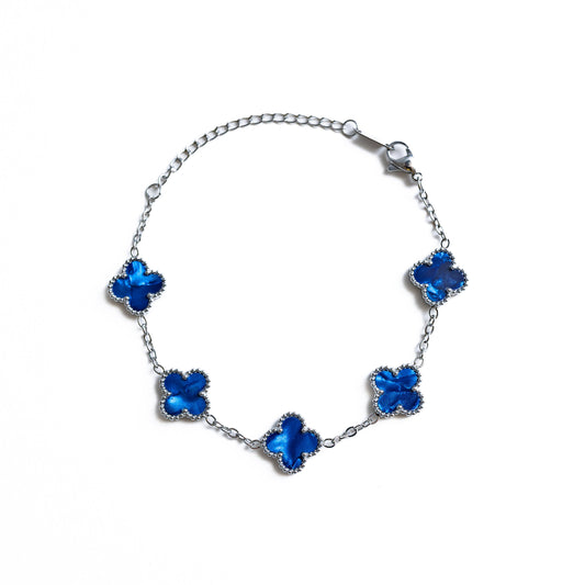 Silver Pearl Clover Bracelet (Navy)