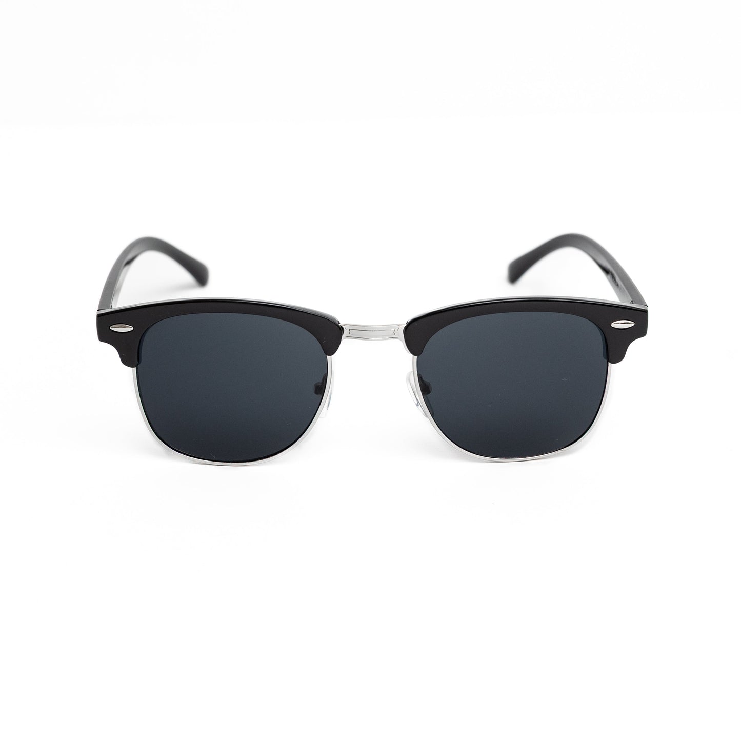 Silver Retro Half Frame Shades (Black Lens)