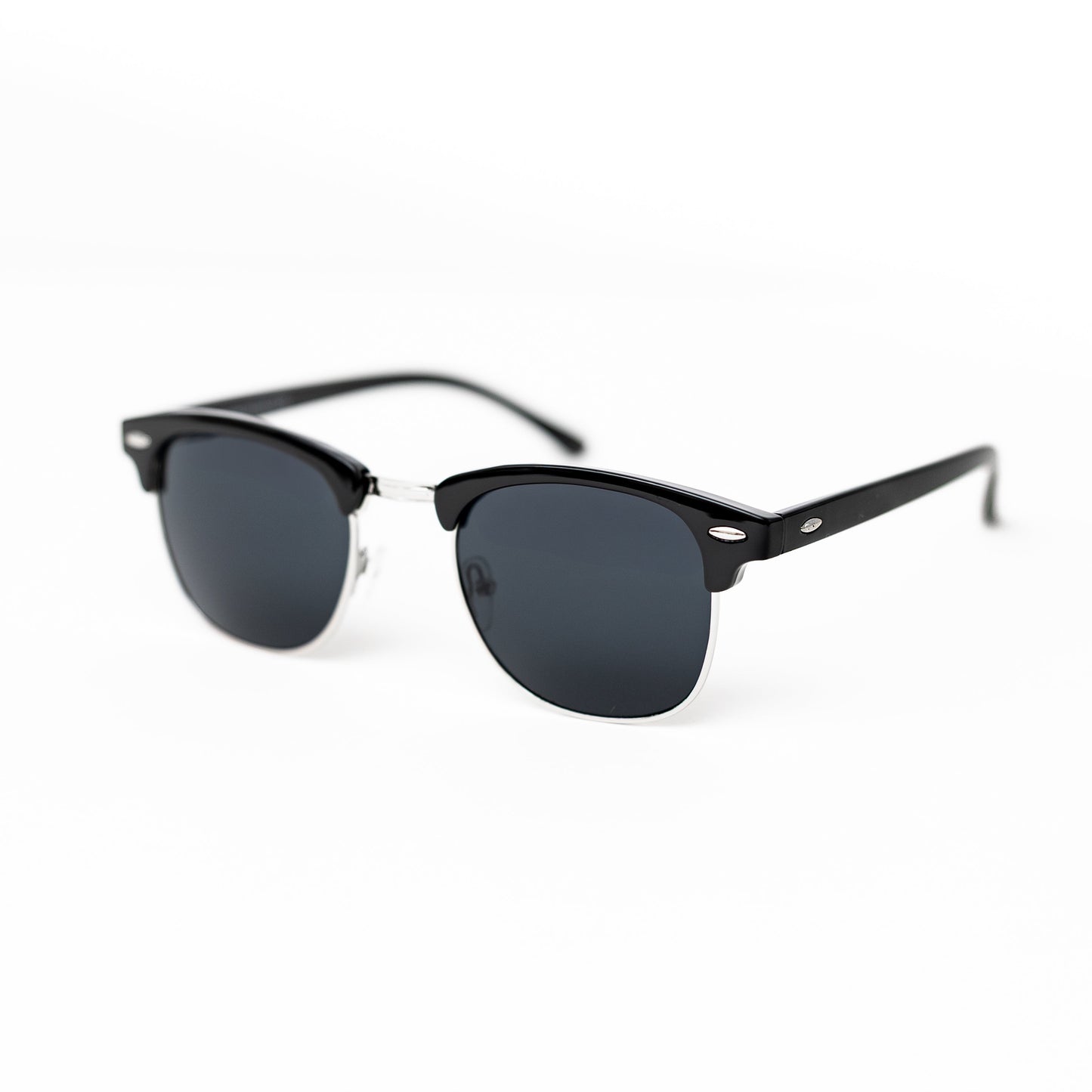 Silver Retro Half Frame Shades (Black Lens)