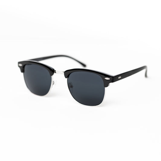 Silver Retro Half Frame Shades (Black Lens)
