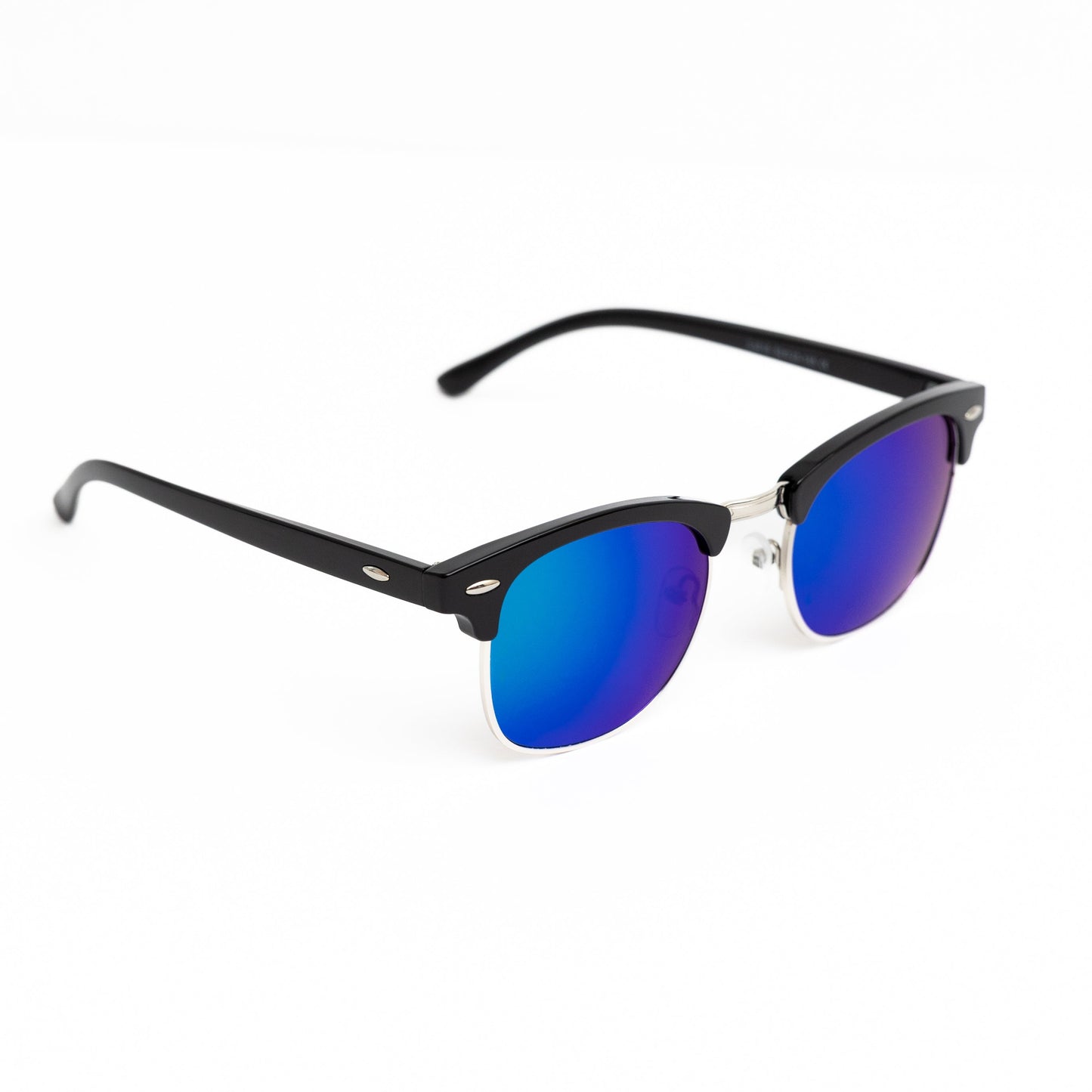 Silver Retro Half Frame Shades (Blue Lens)