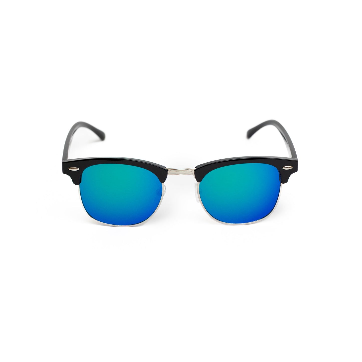Silver Retro Half Frame Shades (Blue Lens)