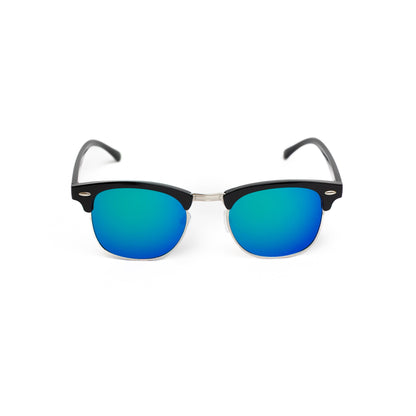Silver Retro Half Frame Shades (Blue Lens)
