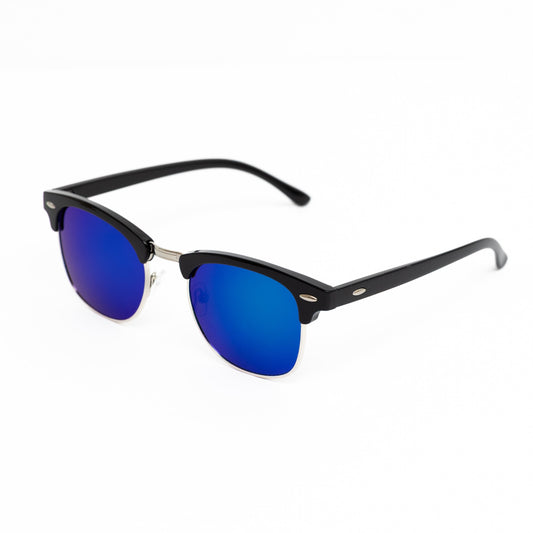 Silver Retro Half Frame Shades (Blue Lens)