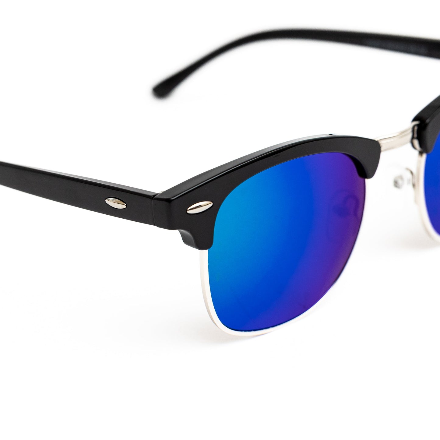 Silver Retro Half Frame Shades (Blue Lens)