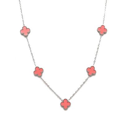 Silver Clover Necklace (Baby Pink)