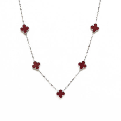 Silver Clover Necklace (Wine)