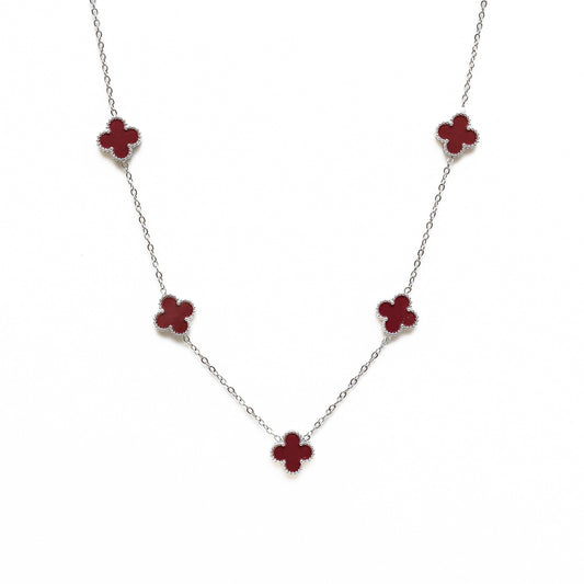 Silver Clover Necklace (Wine)