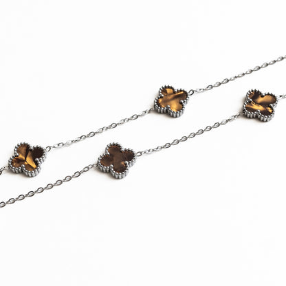 Silver Pearl Clover Necklace (Chocolate)