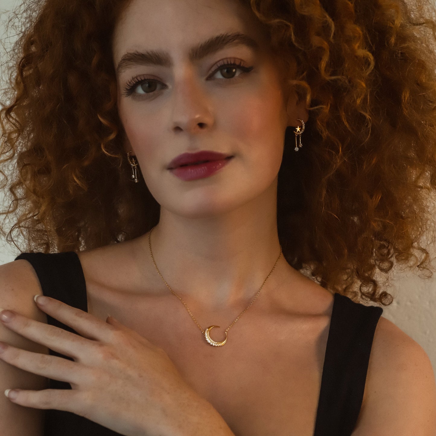 Zoe Moon & Star Drop Earrings | 18k Gold Plated