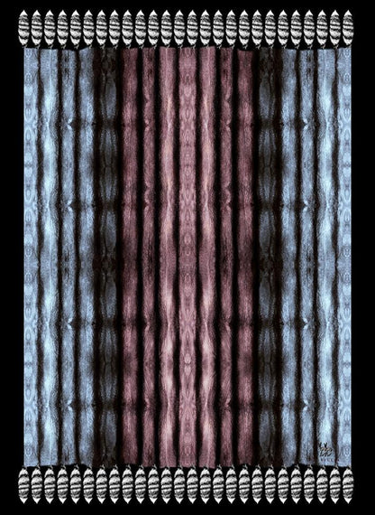 VASSILISA Scarf in Blue and Burgundy Colours: Mink Effect and Tails Print, XL