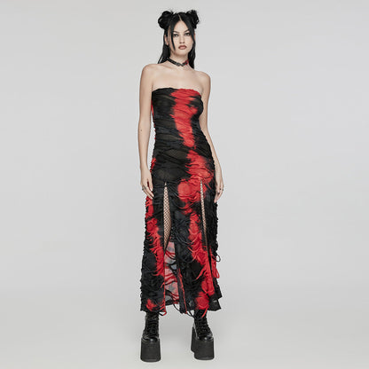 Punk Rave Ebril Red and Black Distressed Look Maxi Dress