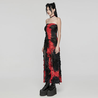 Punk Rave Ebril Red and Black Distressed Look Maxi Dress
