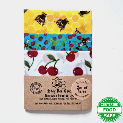 *Set of 3 Handmade Beeswax Wraps | Bees & Cherries