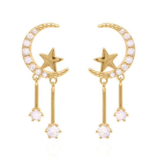 Zoe Moon & Star Drop Earrings | 18k Gold Plated