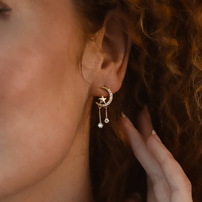Zoe Moon & Star Drop Earrings | 18k Gold Plated