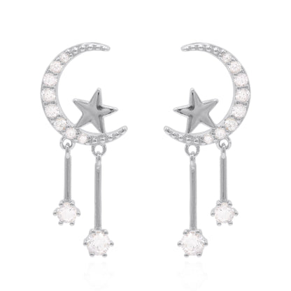 Zoe Moon & Star Drop Earrings | 925 Sterling Silver
