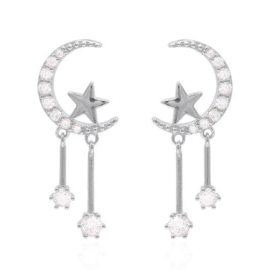 Zoe Moon & Star Drop Earrings | 925 Sterling Silver