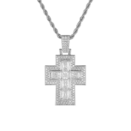 Iced Romeo Cross Pendant (Silver)