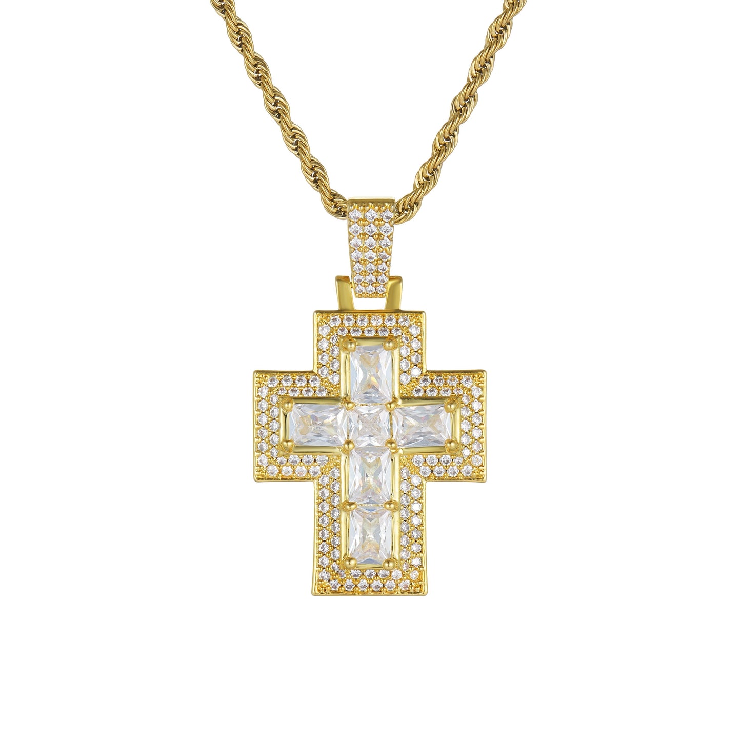 Iced Romeo Cross Pendant (Gold)