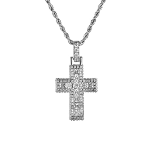 Iced Baguette Cross Pendant (Silver)